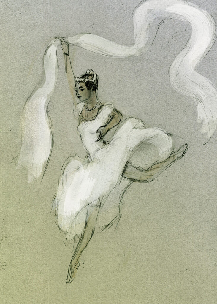 La Sylphide - Aurelie Dupont - Paria Opera - drawing by Julian Williams 